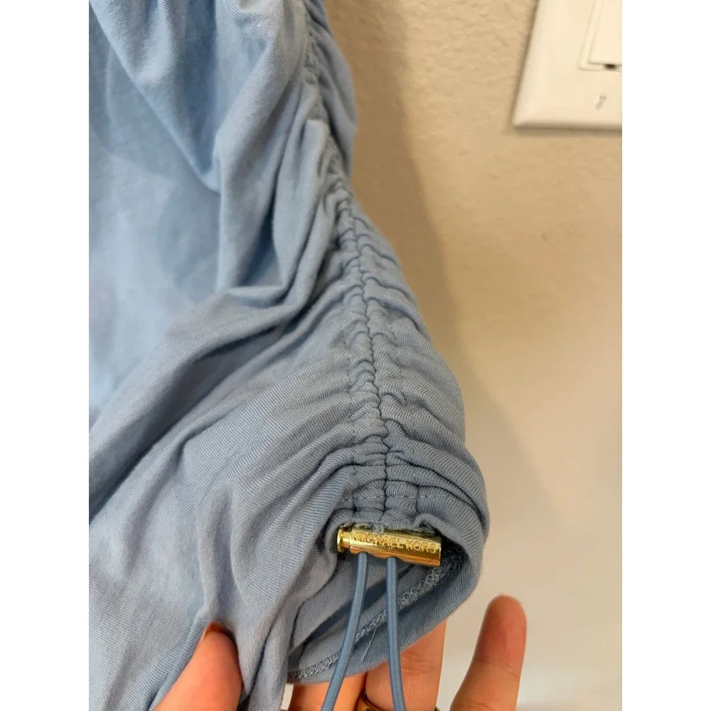 Michael Kors Ruched Side T-Shirt Dress Medium Light Blue Adjustable Drawstring